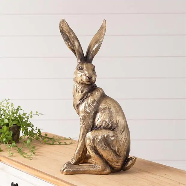 Gold Finish Standing Rabbit Figure | Antique Farm House
