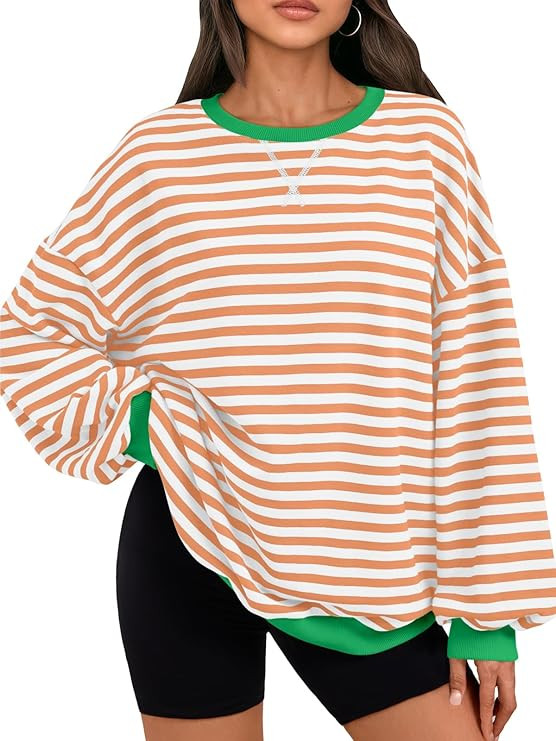 Trendy Queen Oversized Sweatshirt for Women 2025 Fall Crewneck Striped Long Sleeve Shirts Hoodies... | Amazon (US)
