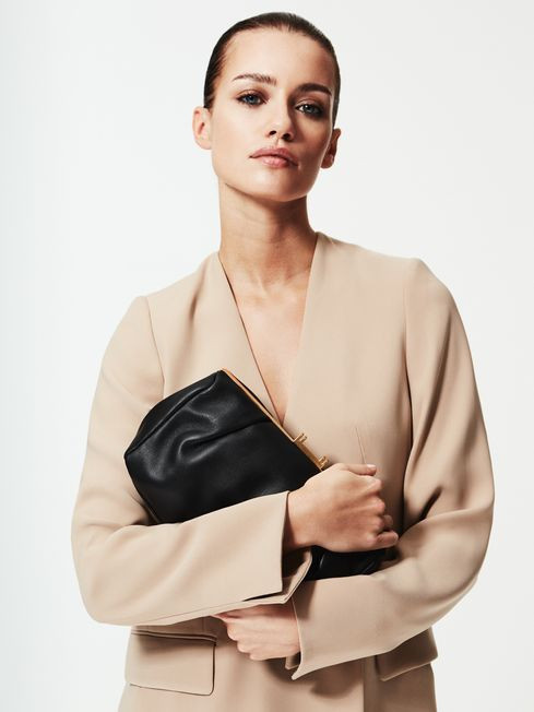 Reiss Black Madison Leather Clutch Bag | Reiss UK