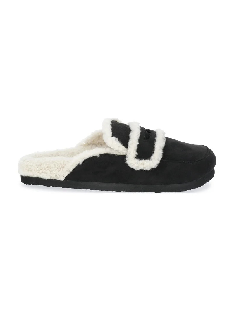 Time and Tru Women's Faux Shearling Slide On Loafers | Walmart (US)