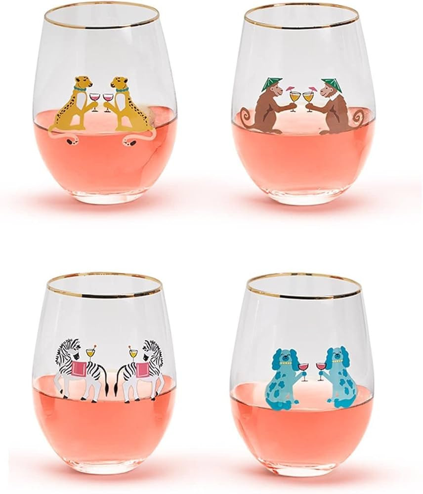 Two's Company Animal Party Set of 4 Stemless Wine Glasses | Amazon (US)