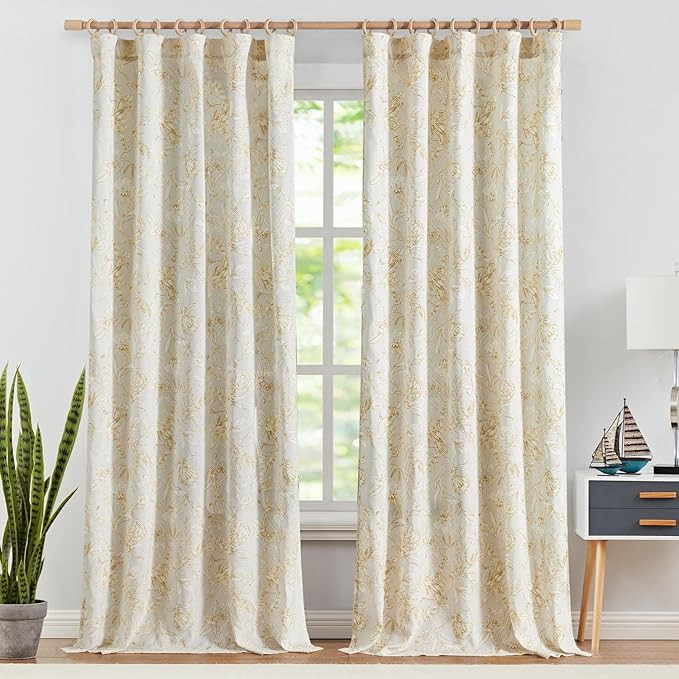 jinchan Floral Curtains 96 Inches Long Mustard Yellow Flower Linen Farmhouse Curtains for Living ... | Amazon (US)