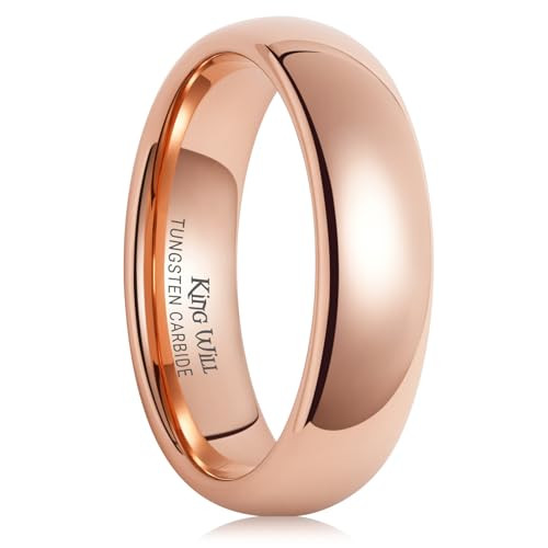 King Will 6mm Rose Gold Plated High Polished Comfort Fit Domed Tungsten Ring Wedding Band(8.5) | Amazon (US)