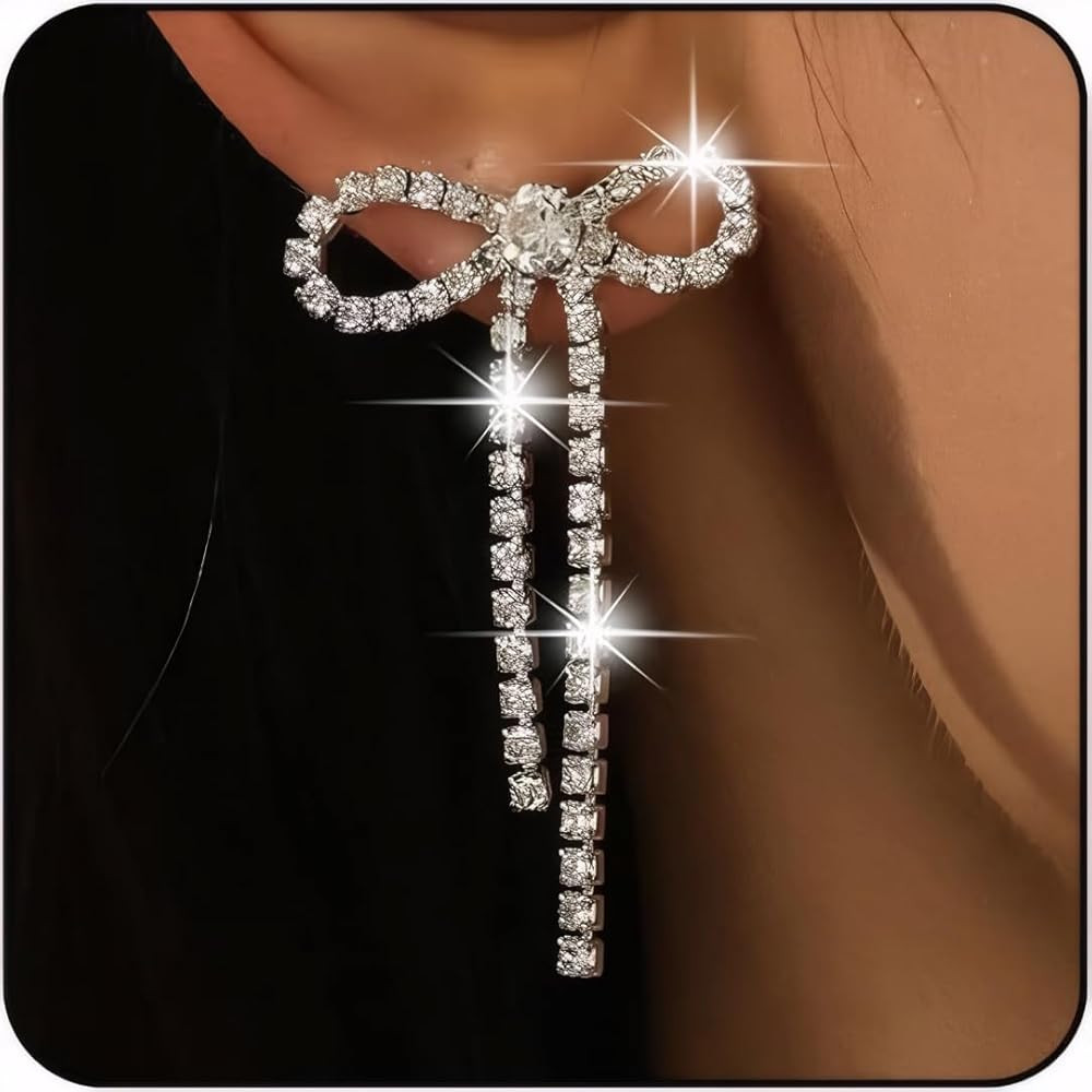 Gold Bow Earrings for Women, Long Tassel Chain Drop Earrings, Trendy Small Bow Earrings, Ribbon W... | Amazon (US)