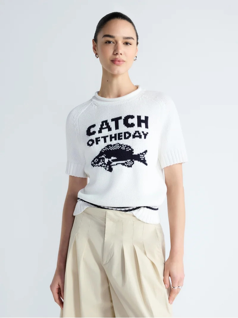 Free Assembly Women's and Women's Plus Roll Neck Cotton Sweater with Short Sleeves, Sizes XS-4X | Walmart (US)