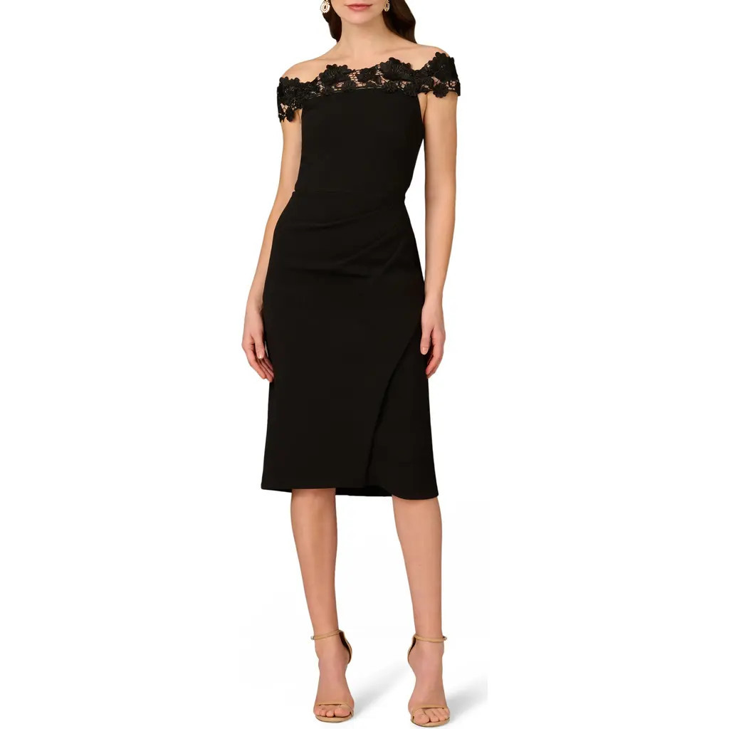 Aidan Mattox Lace Off the Shoulder Crepe Dress in Black at Nordstrom, Size 4 | Nordstrom