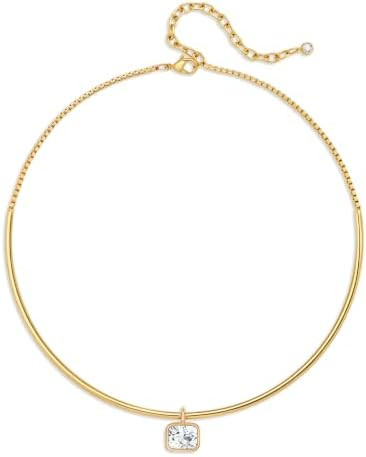 Gold Choker Necklace Dainty 14K Gold Plated Collar Necklace with Cubic Zircon Pendant Necklaces F... | Amazon (US)