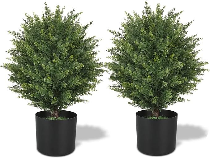 ECOLVANT Two 20''T Artificial Cedar Topiary Ball Shaped Artificial Shrubs Tree UV Resistant Bushe... | Amazon (US)