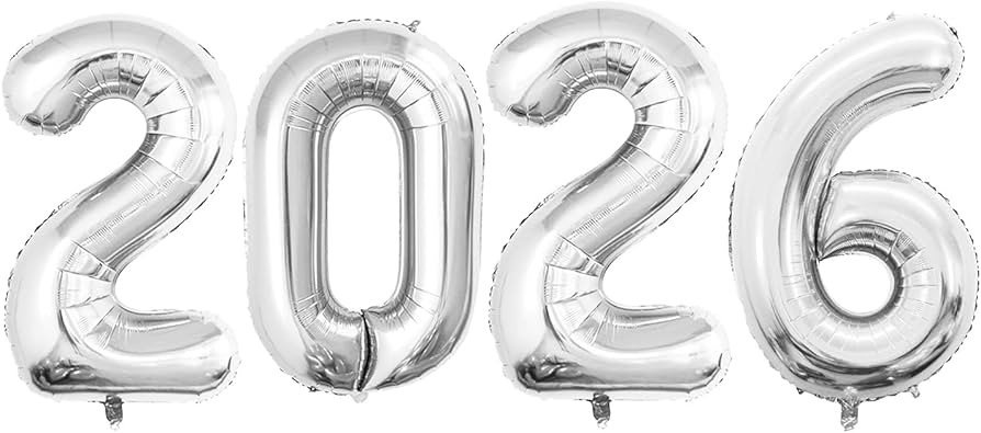 GOER 42 Inch 2026 Silver Foil Number Balloons for 2026 New Year Eve Festival Party Supplies Gradu... | Amazon (US)