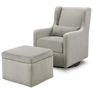 Carter's By DaVinci Adrian Swivel Glider with Storage Ottoman in Gray Linen | Homesquare