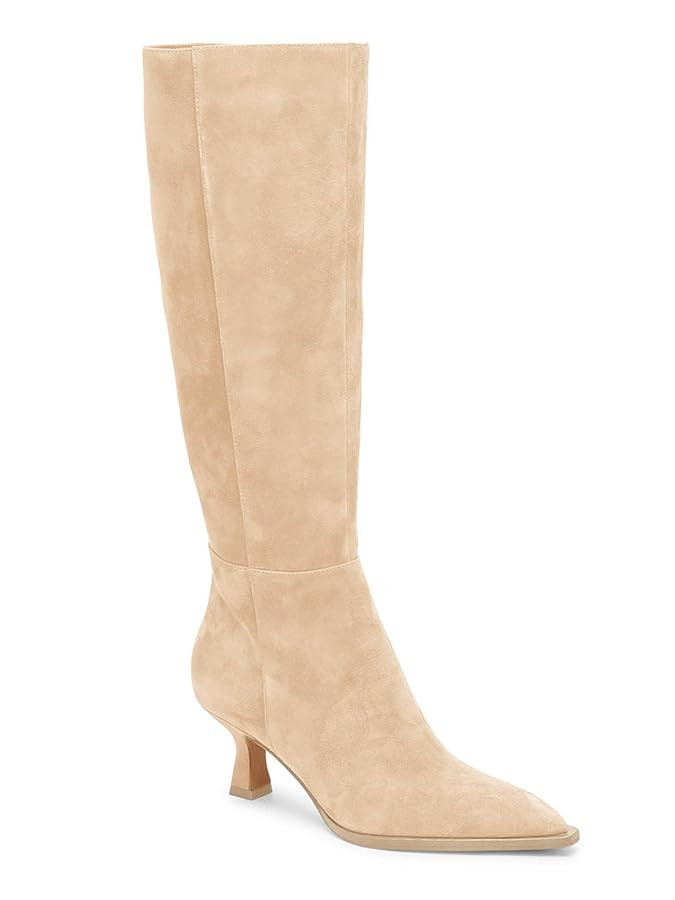 Coutgo Womens Knee High Boots Kitten Low Heel Pointed Toe Tall Boots Side Zipper Winter Dress Sho... | Amazon (US)