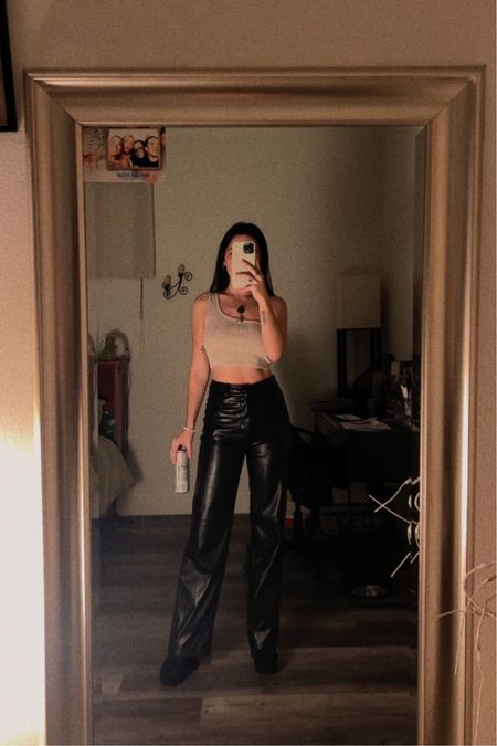 ootn inspo #leatherpants #boots #goingouttop