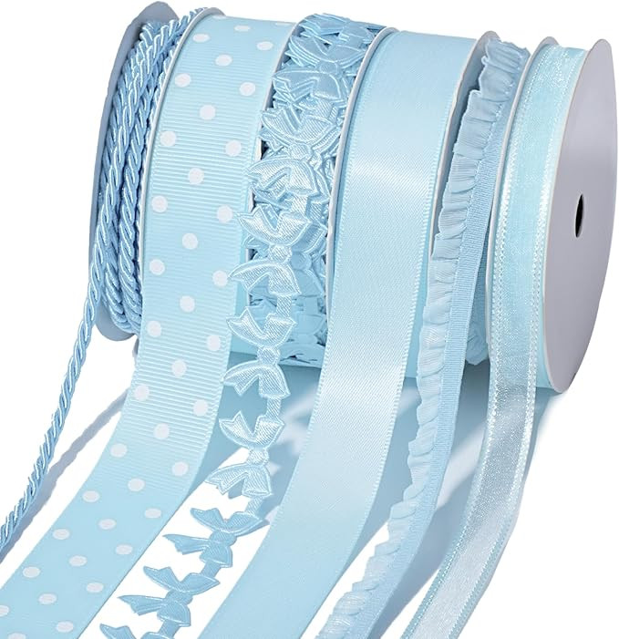 LaRibbons Light Blue Ribbons for Crafts 6 Rolls 28.5 Yards TTL Thin Ribbon for Baby Shower Sewing... | Amazon (US)