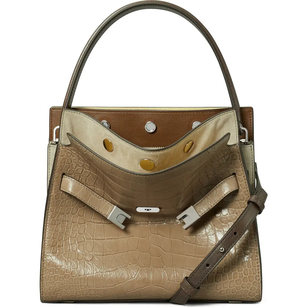 Tory Burch Small Lee Radziwill Croc Embossed Leather Double Bag in Brown Shale at Nordstrom | Nordstrom