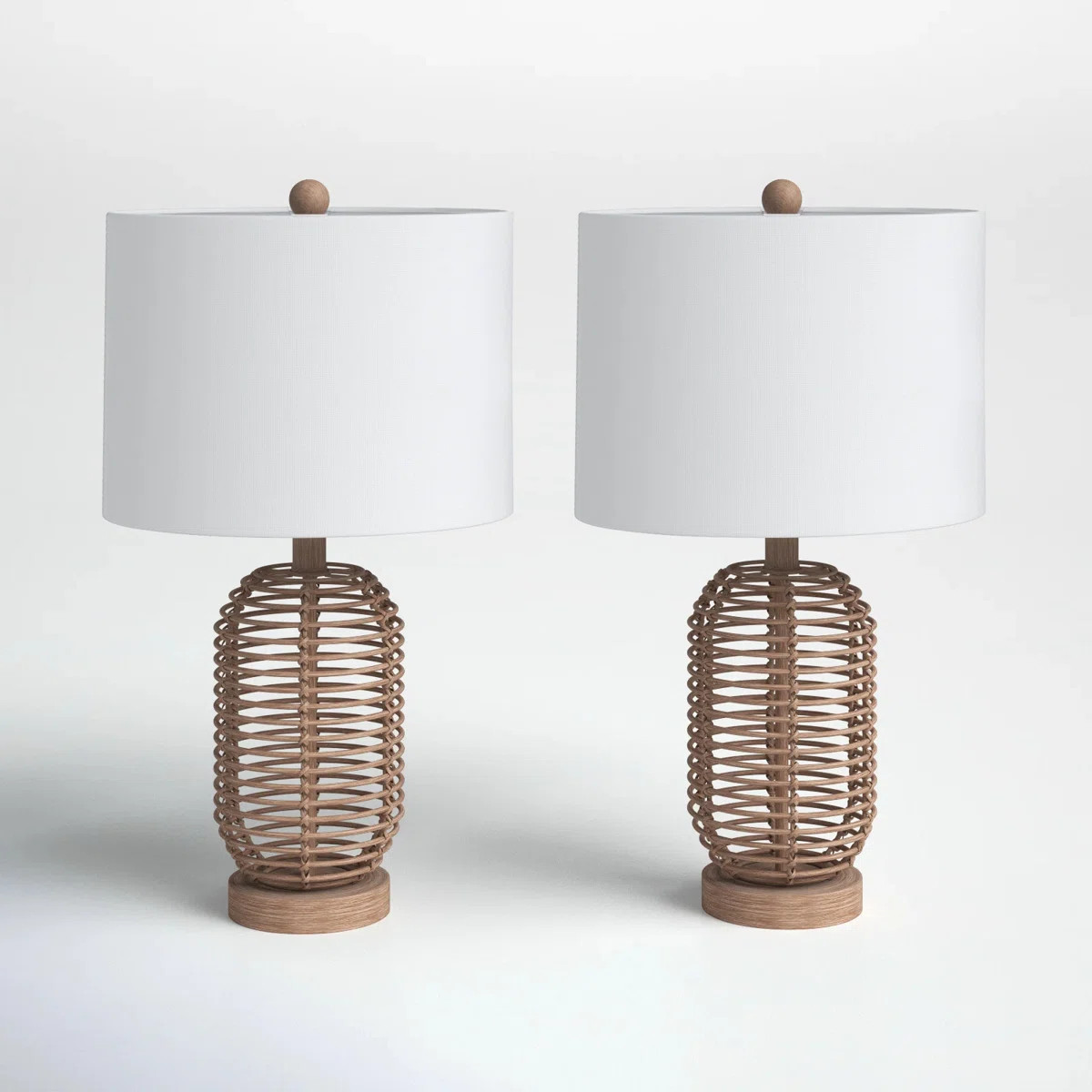 Mistana™ Arcola 21" Bedside Natural Rattan Table Lamp Set - Modern Vintage Accent Lamps for Bed... | Wayfair North America
