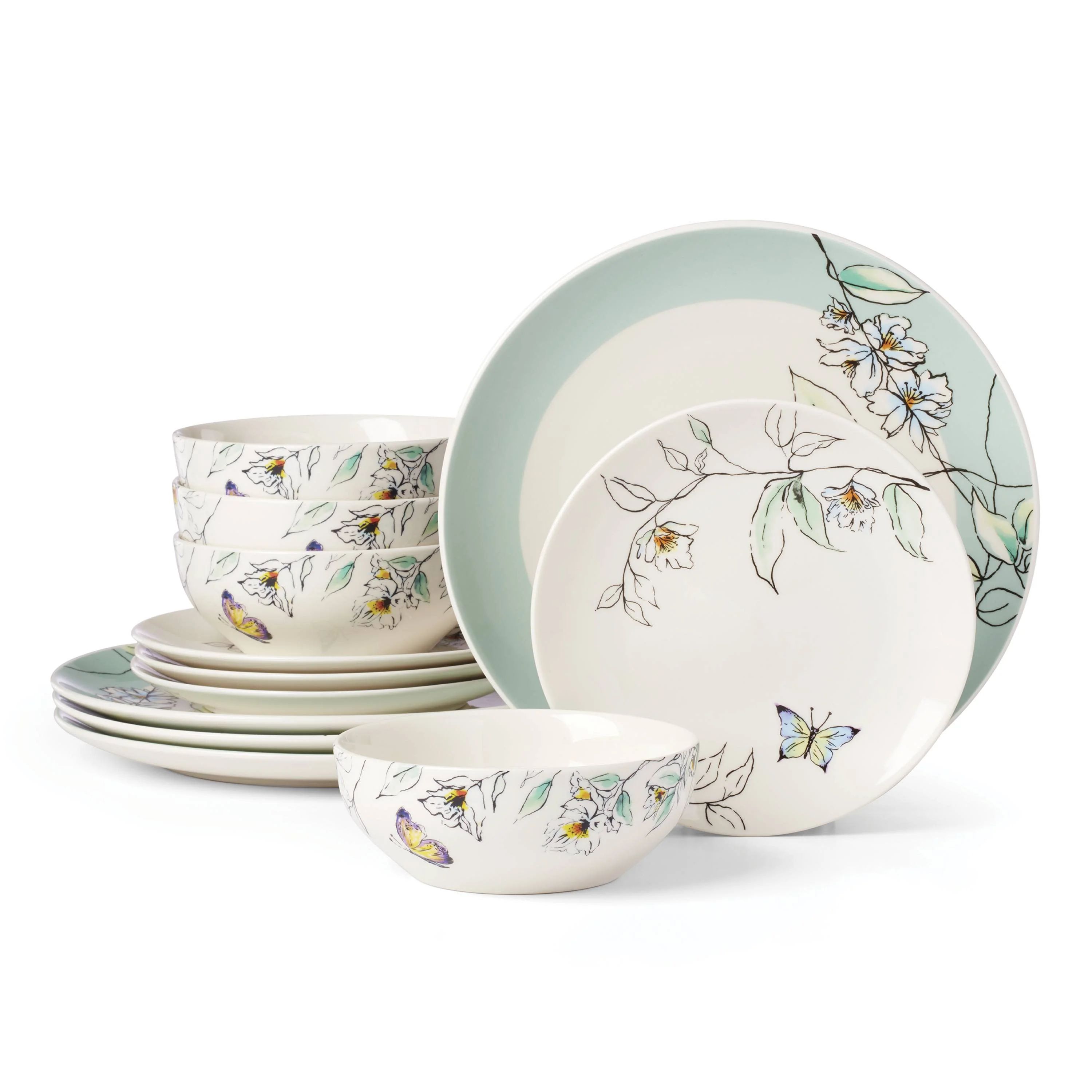 Oneida Entertain 365 12-Piece Botanica Dinnerware Set (Service for 4) | Walmart (US)