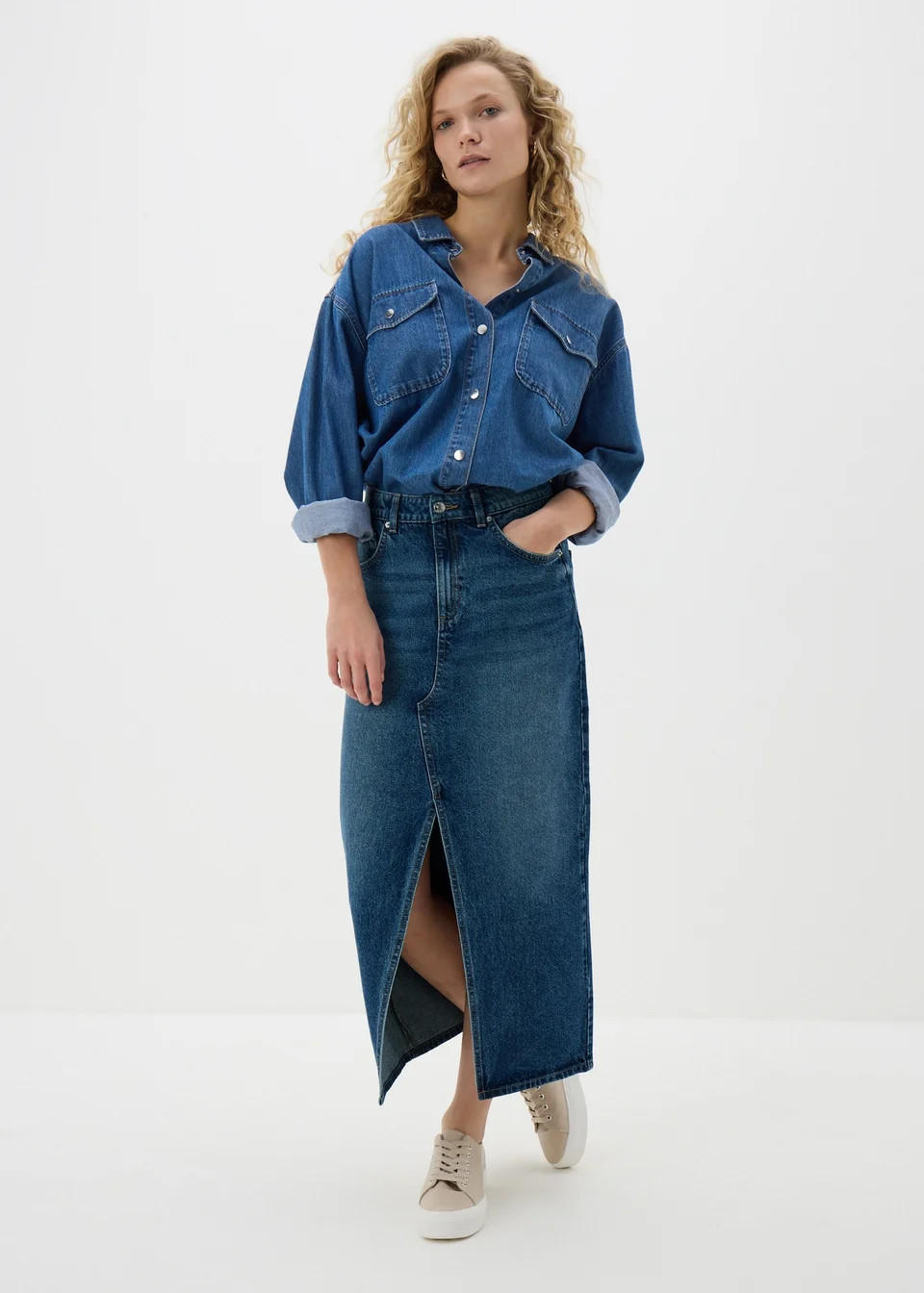 Mid Wash Denim Midi Skirt | Matalan (UK)