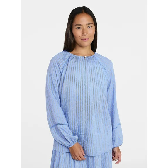 Time and Tru Women's Peasant Blouse with Long Sleeves, Sizes XS-XXXL | Walmart (US)