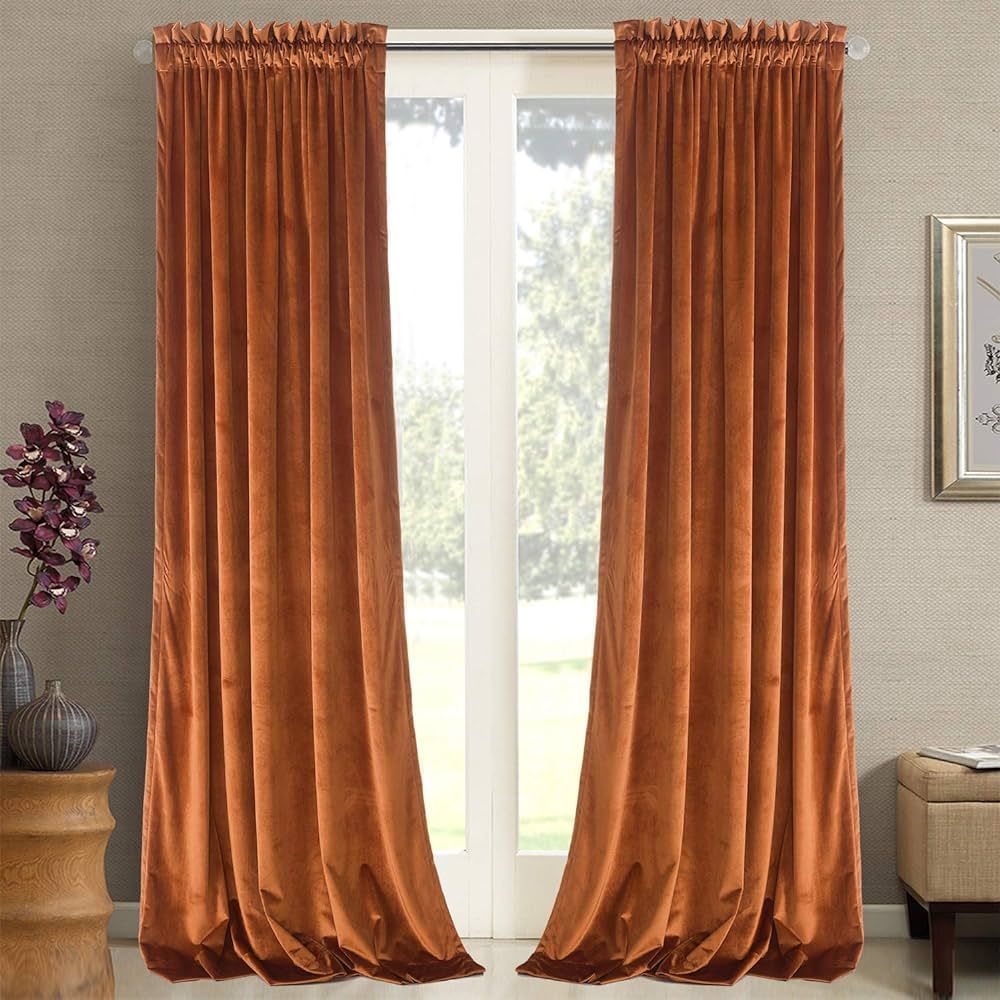 Roslynwood Home Velvet Orange Curtain 96 inch - Heavy Duty Curtains Energy Efficient Room Darkeni... | Amazon (US)