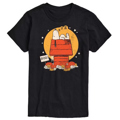 Men's Peanuts Snoopy Halloween Dog House Short Sleeve Graphic T-Shirt - Black - X-Large | Target