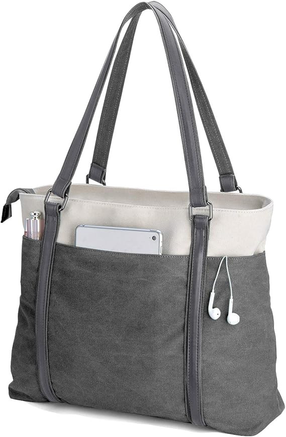 Women Laptop Tote Bag for Work Lightweight Splice Canvas 15.6 Inch Handbag Purse | Amazon (US)