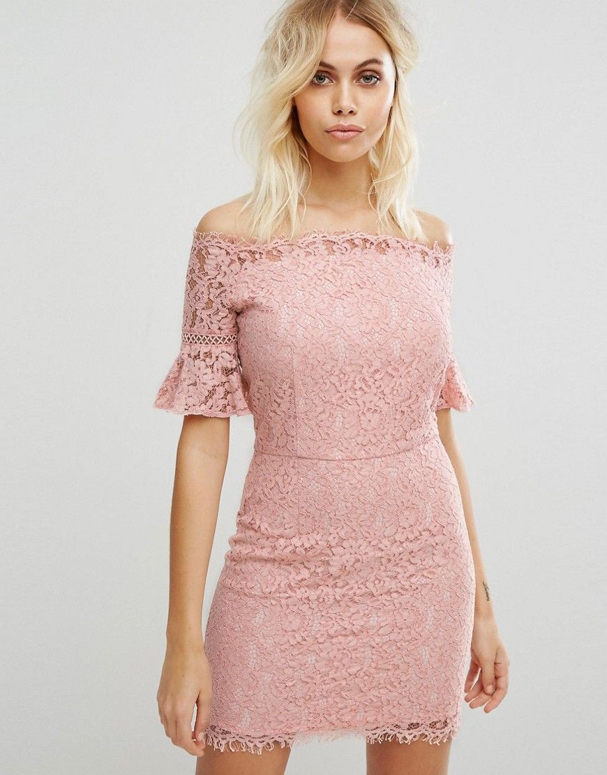 Liquorish Off Shoulder Lace Dress - Pink | ASOS US