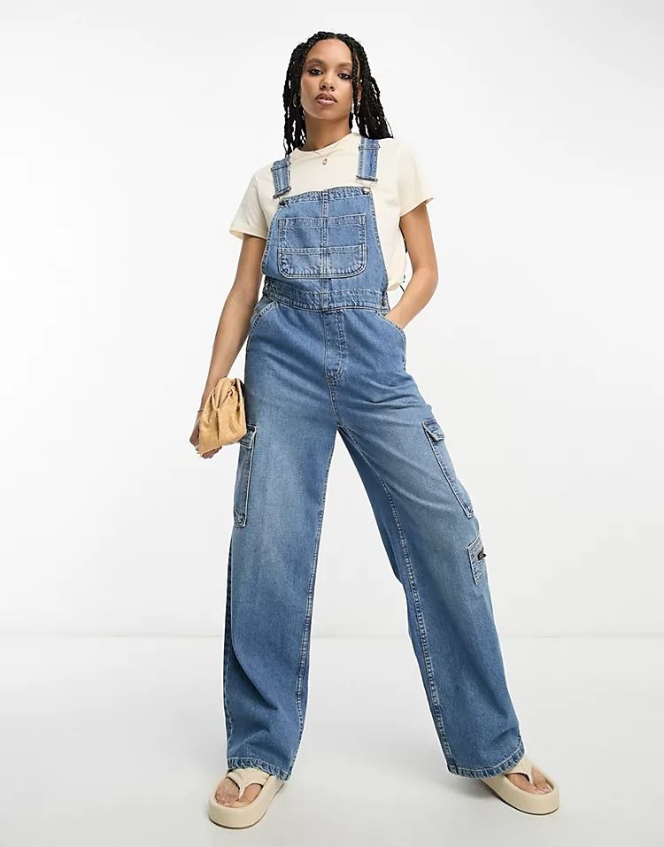 ASOS DESIGN denim overalls in mid blue | ASOS (Global)