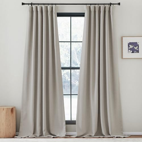 NICETOWN Faux Linen Curtains 96 inches Long, Pinch Pleated Curtains Room Darkening Window Drapes ... | Amazon (US)