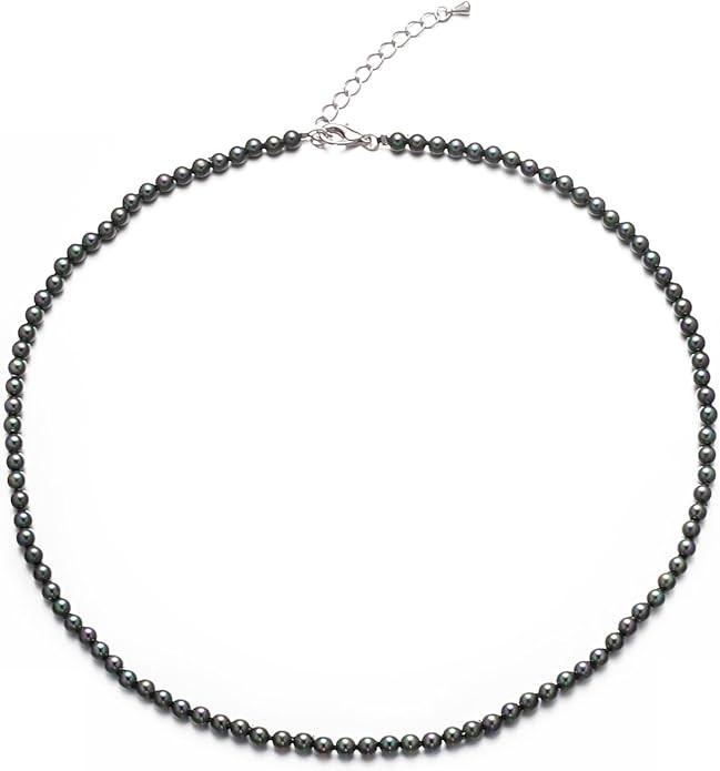 Black Pearl Necklace for Men Women 4mm 6mm 8mm 18" 20" Round Faux Pearl Strand Jewelry Gifts | Amazon (US)