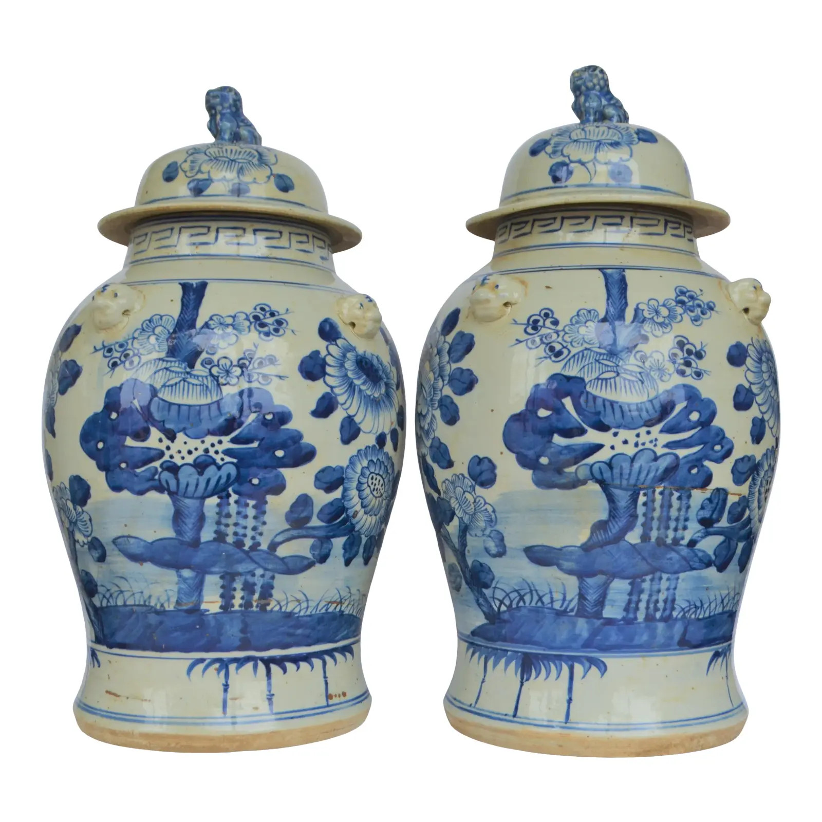 Chinoiserie White & Blue Floral Baluster Ginger Jars - a Pair | Chairish