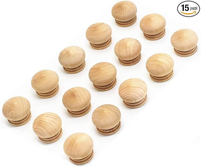 WEICHUAN 15PCS Round Wood Unfinished Cabinet Furniture Drawer Knobs Pulls Handles (Diameter: 1-3/... | Amazon (US)