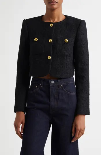 Cinq à Sept Auden Crop Tweed Jacket in Black at Nordstrom Rack, Size 12 | Nordstrom Rack
