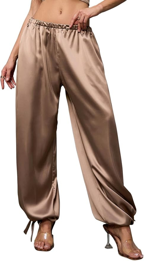 Perfashion Women Satin Pants Balloon Silk Dressy Harem Trousers Flowy Oversized Baggy Joggers Goi... | Amazon (US)