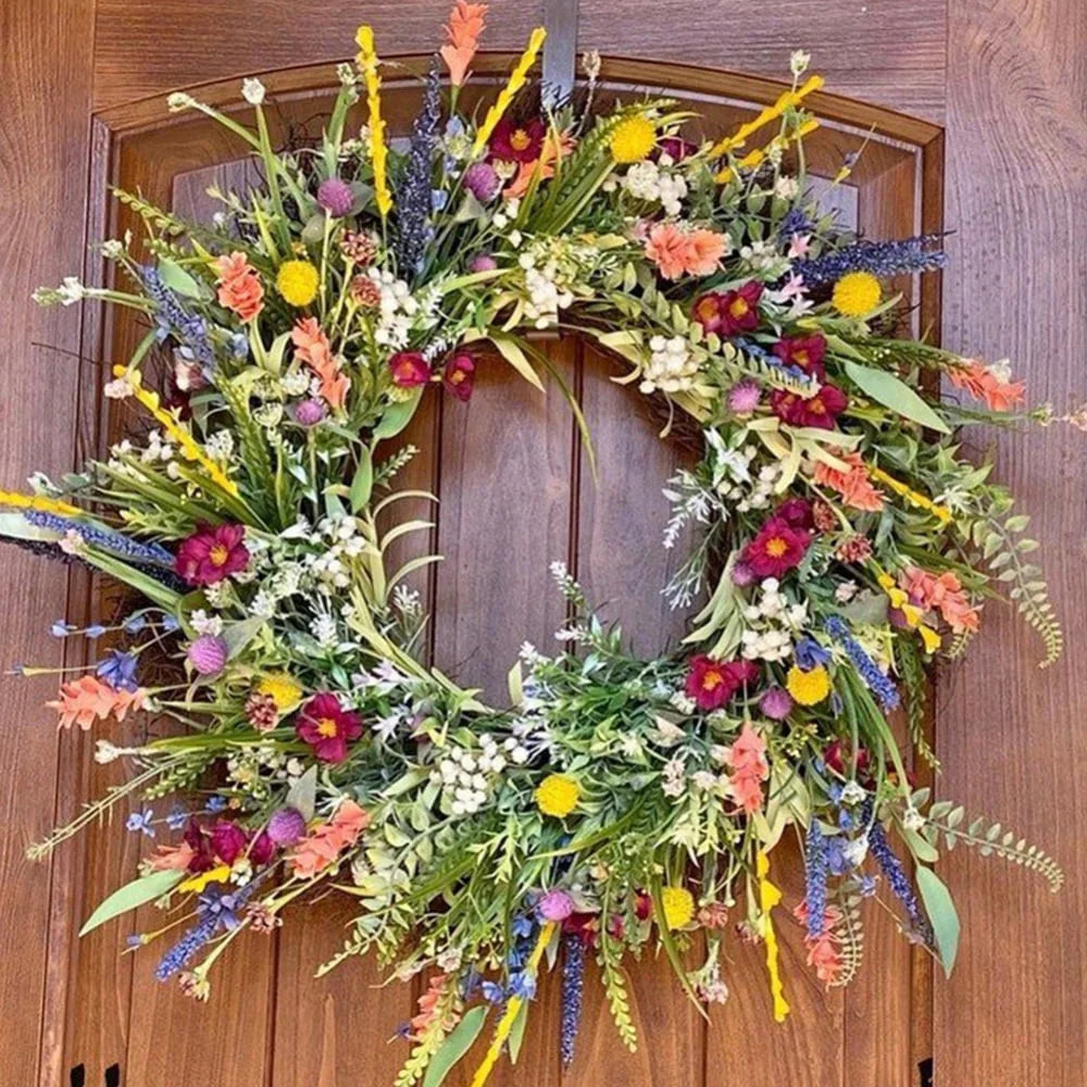 Floral Wreath Artificial Flower Wreath Spring and Summer Floral Wreath Lavender Floral Door Wreat... | Walmart (US)