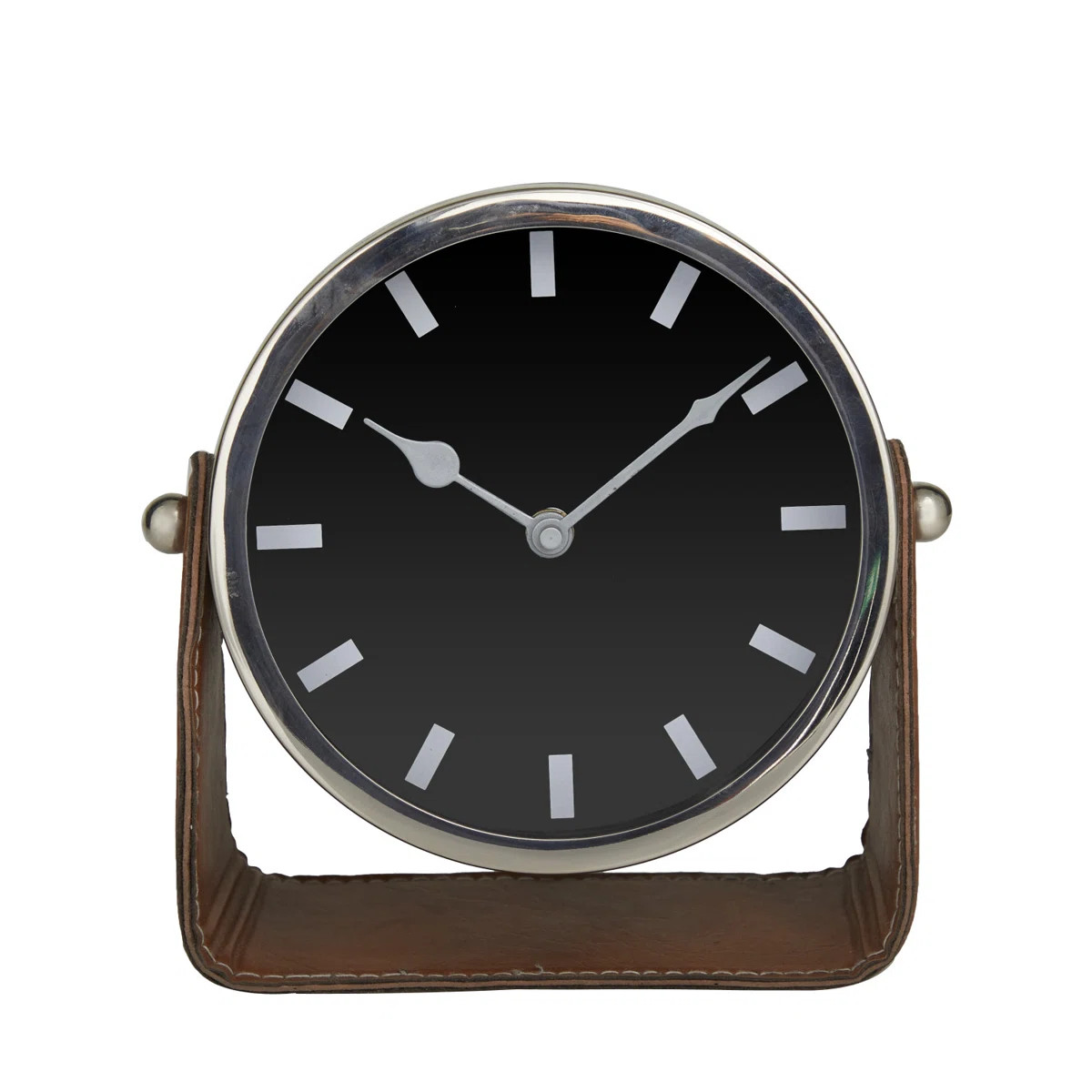 Stainless Steel Metal Decorative Clock with Leather Stand | Wayfair North America