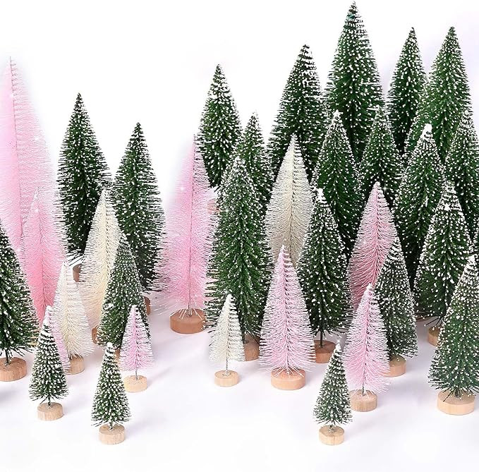30Pcs Mini Christmas Trees Artificial Christmas Tree Bottle Brush Trees with Wooden Base for Chri... | Amazon (US)