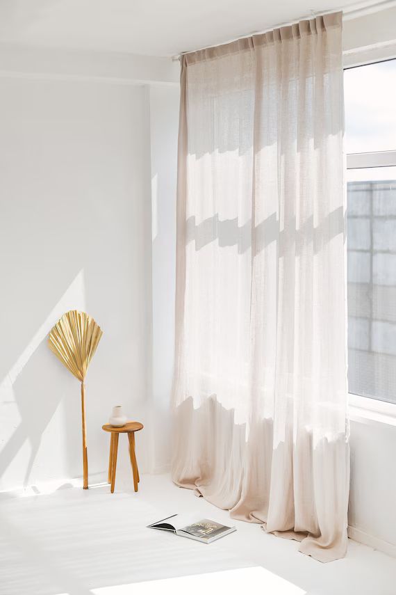 109/ 278cm Wide Beige Lightweight Linen Curtain Extra | Etsy | Etsy (US)