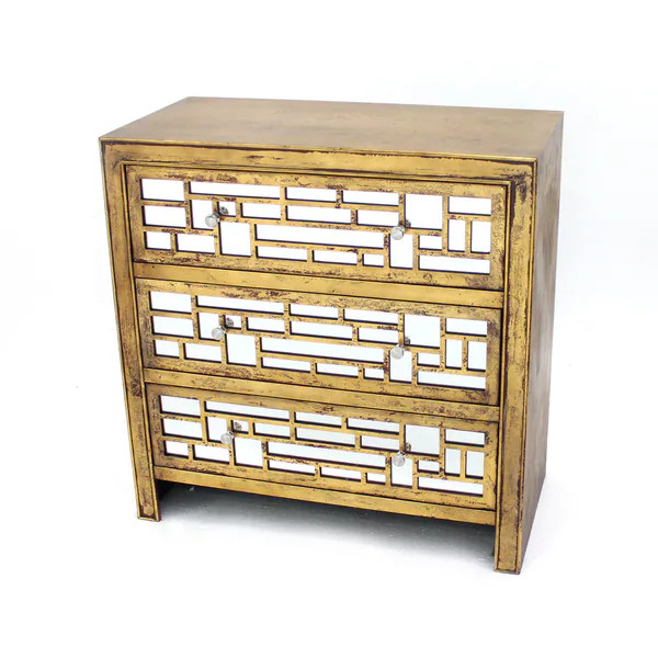Gold Distressed Wood Cabinet with Mirror | Bed Bath & Beyond
