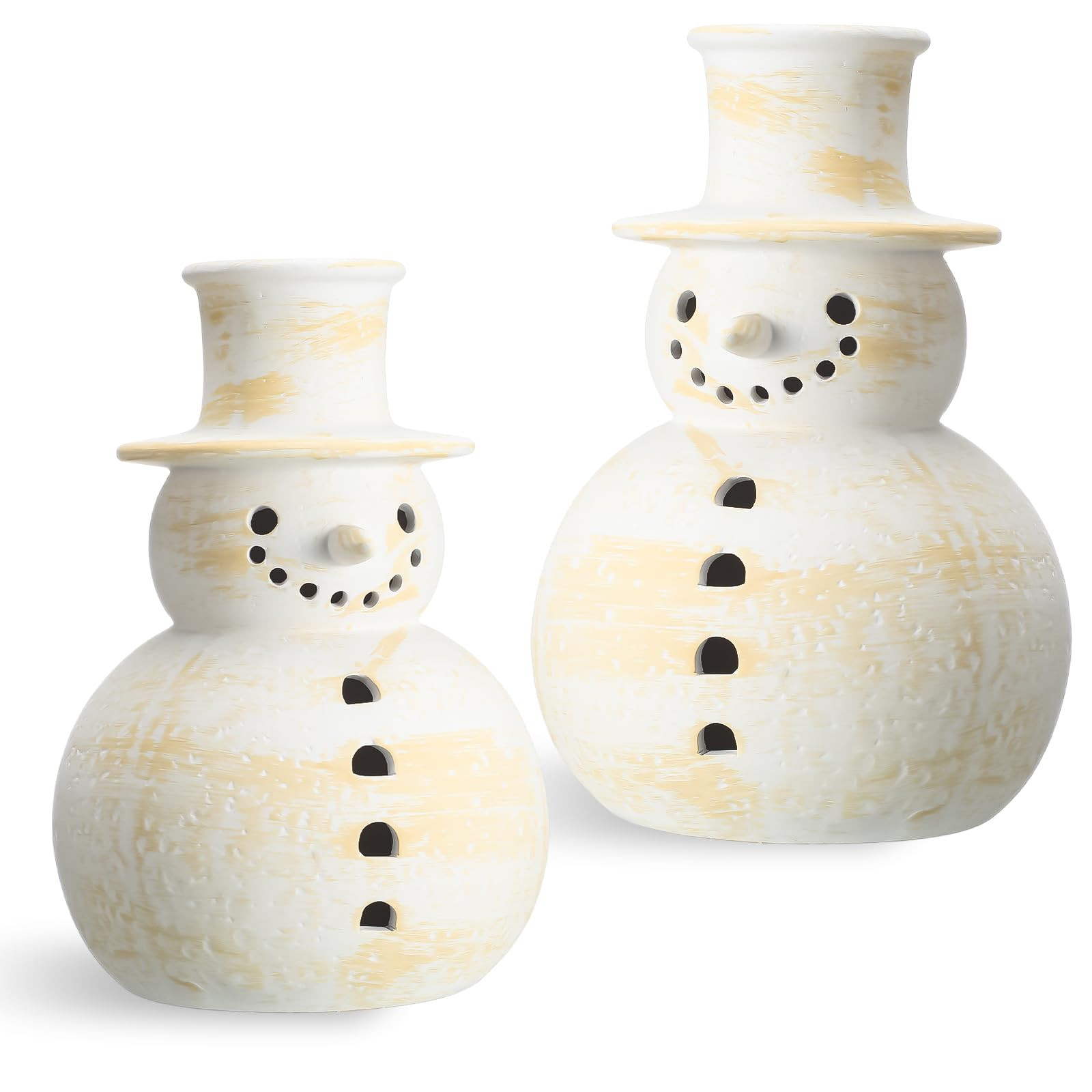 Wesiti 2 Pcs Christmas Snowman Decorations White Clay Christmas Decorations Snowman Figurines for... | Amazon (US)