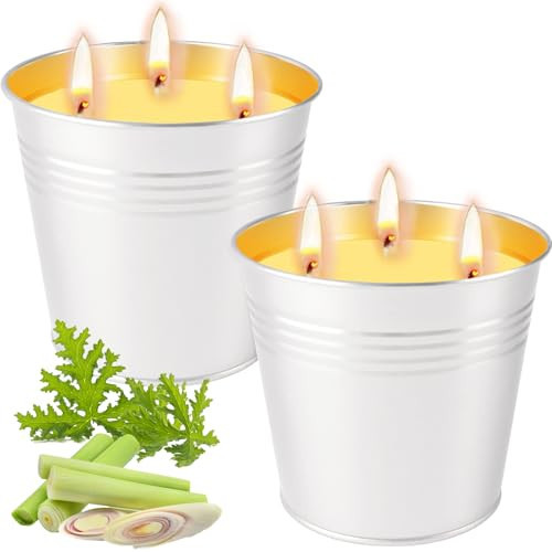 Citronella Candles Outdoor, 2 Pack 32oz Citronella Candle Set, 3-Wick Metal Bucket, 100-Hour Burn Time Each, Soy Wax Large Outdoor Candles for Patio, Home, Indoor, Deck, Backyard & Camping | Amazon (US)