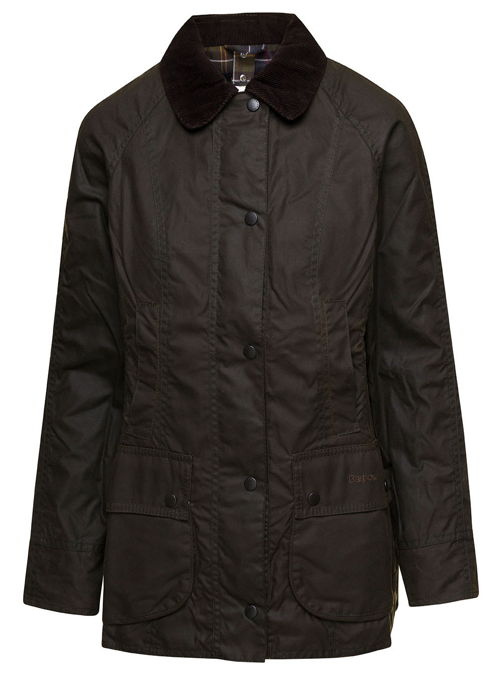 Barbour Dark Green Jacket With Ribbed Collar In Waxed Cotton Woman | Italist.com US