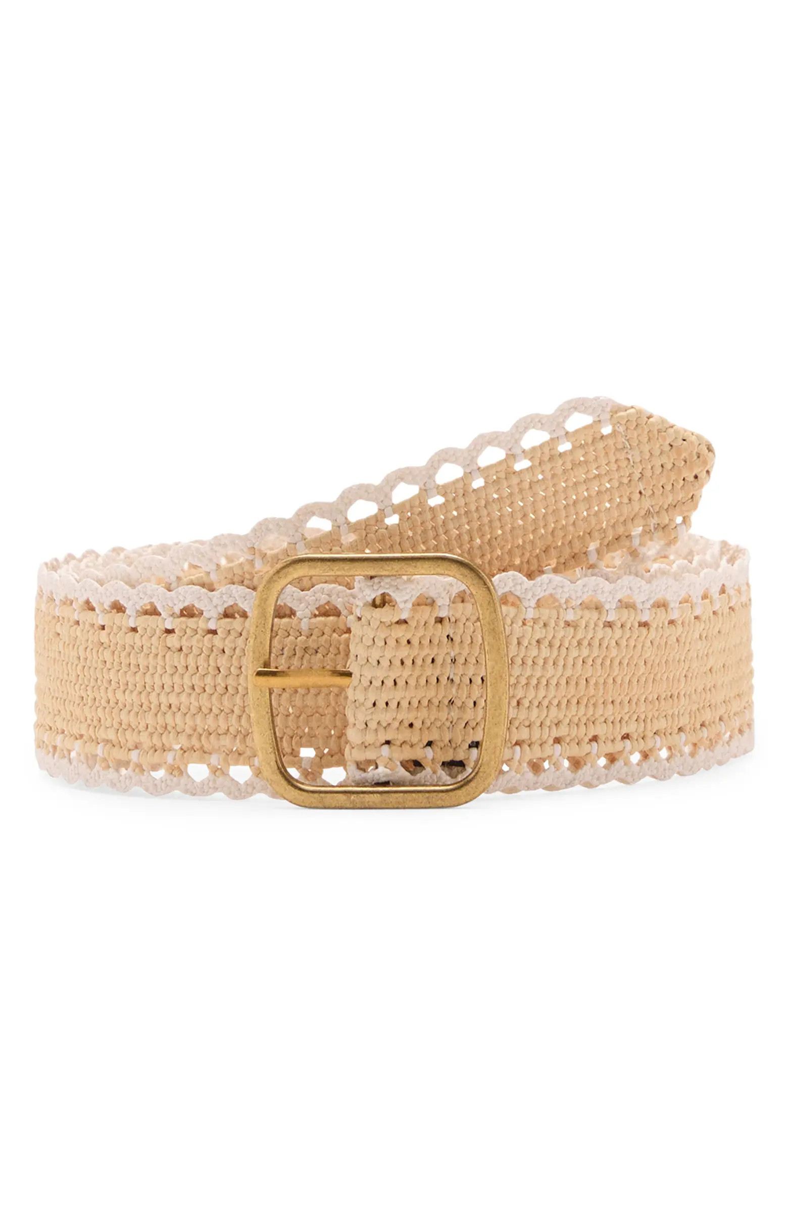 MANGO Scallop Trim Straw Belt | Nordstrom | Nordstrom