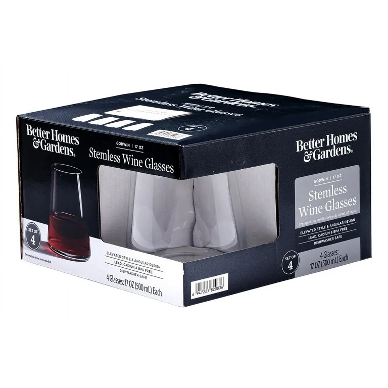 Better Homes & Gardens 17 oz Clear Flared Stemless Wine Glass (Set of 4) | Walmart (US)