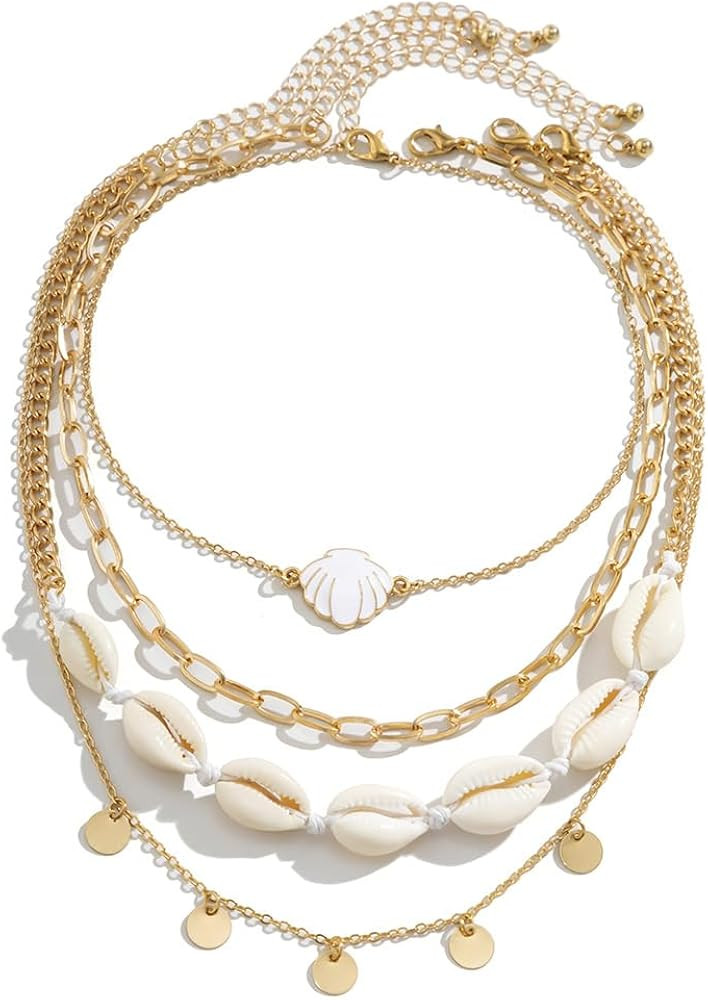 COLORFUL BLING Bohemian Puka Shell Necklace Layered Sequins Starfish Conch Seashell Choker Neckla... | Amazon (US)