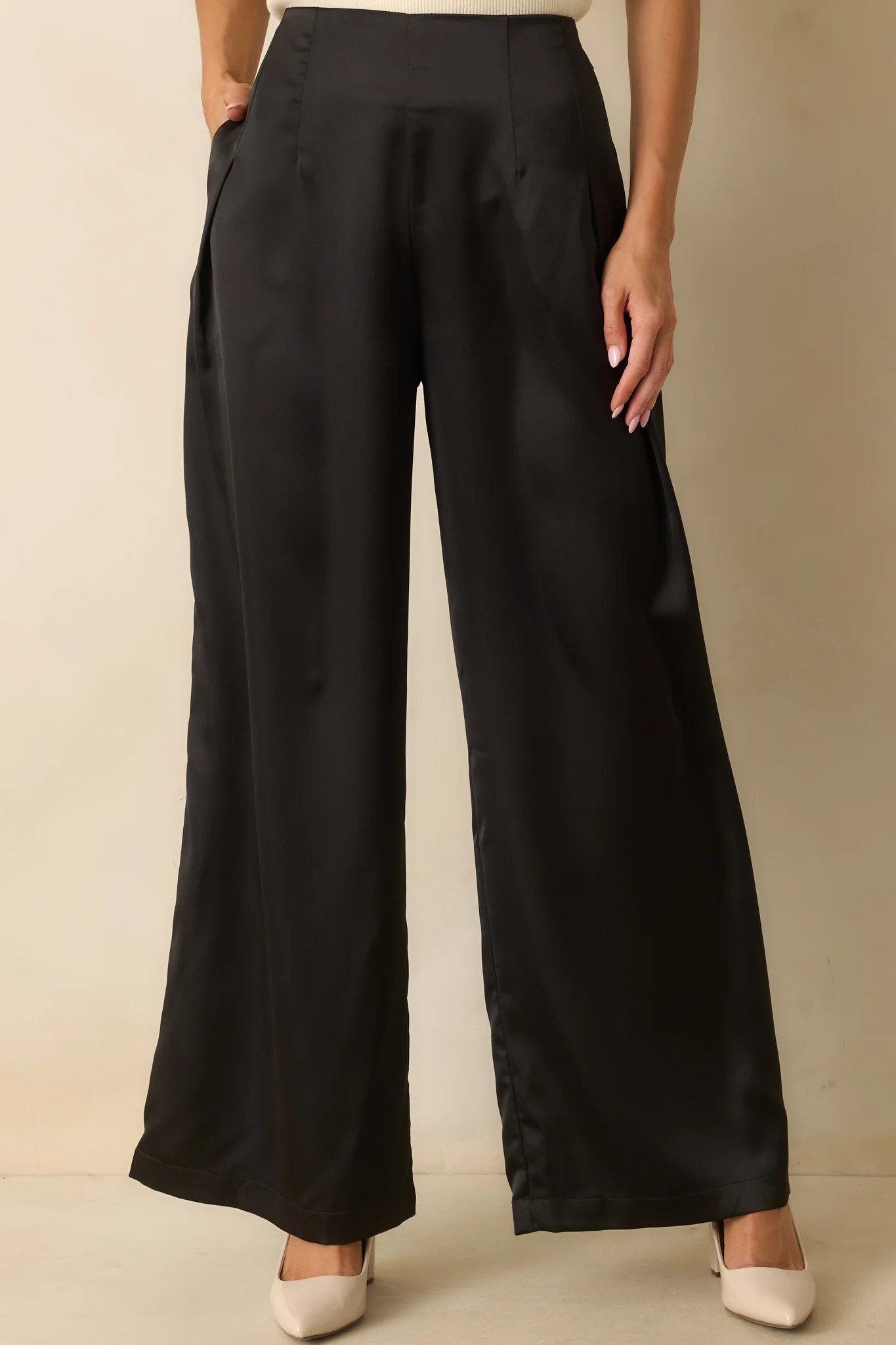 Gotta Love It Black Satin Wide Leg Pants | Red Dress