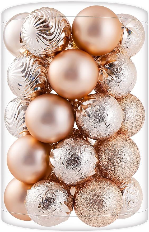 Amazon.com: Christmas Ball Ornaments 34ct Champagne Christmas Tree Decorations with Hang Rope-Sha... | Amazon (US)