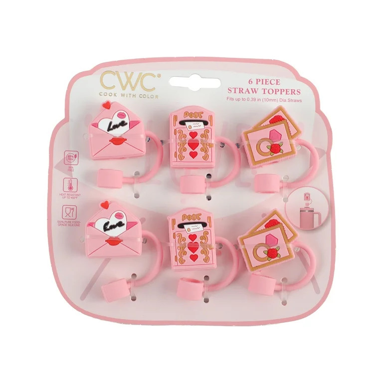 Cook with Color 6 Piece Silicone Valentine’s Day Straw Topper Set, Reusable Straw Covers for St... | Walmart (US)