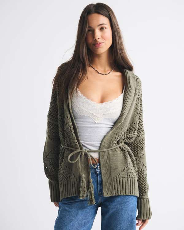 Women's Textural Stitch Belted Cardigan | Women's | Abercrombie.com | Abercrombie & Fitch (US)