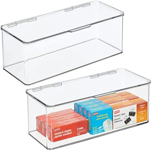 mDesign Plastic Stackable Home, Office Supplies Storage Organizer Box with Attached Hinged Lid - Hol | Amazon (US)