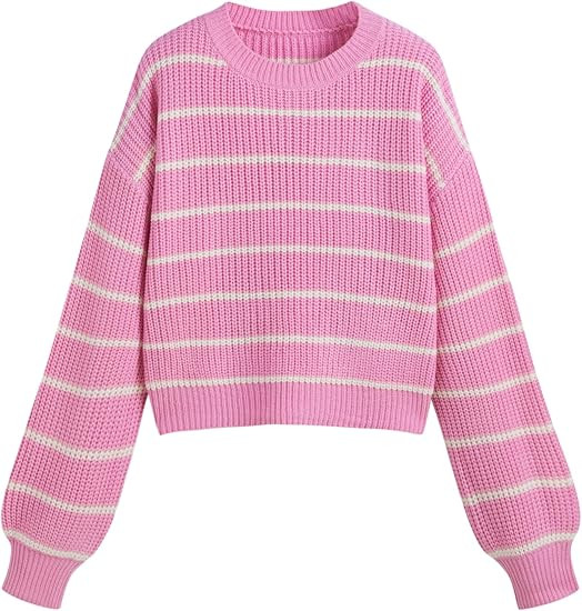 CIDER Women’s Cropped Striped Sweater Long Sleeve Crew Neck Trendy Pullover Tops | Amazon (US)